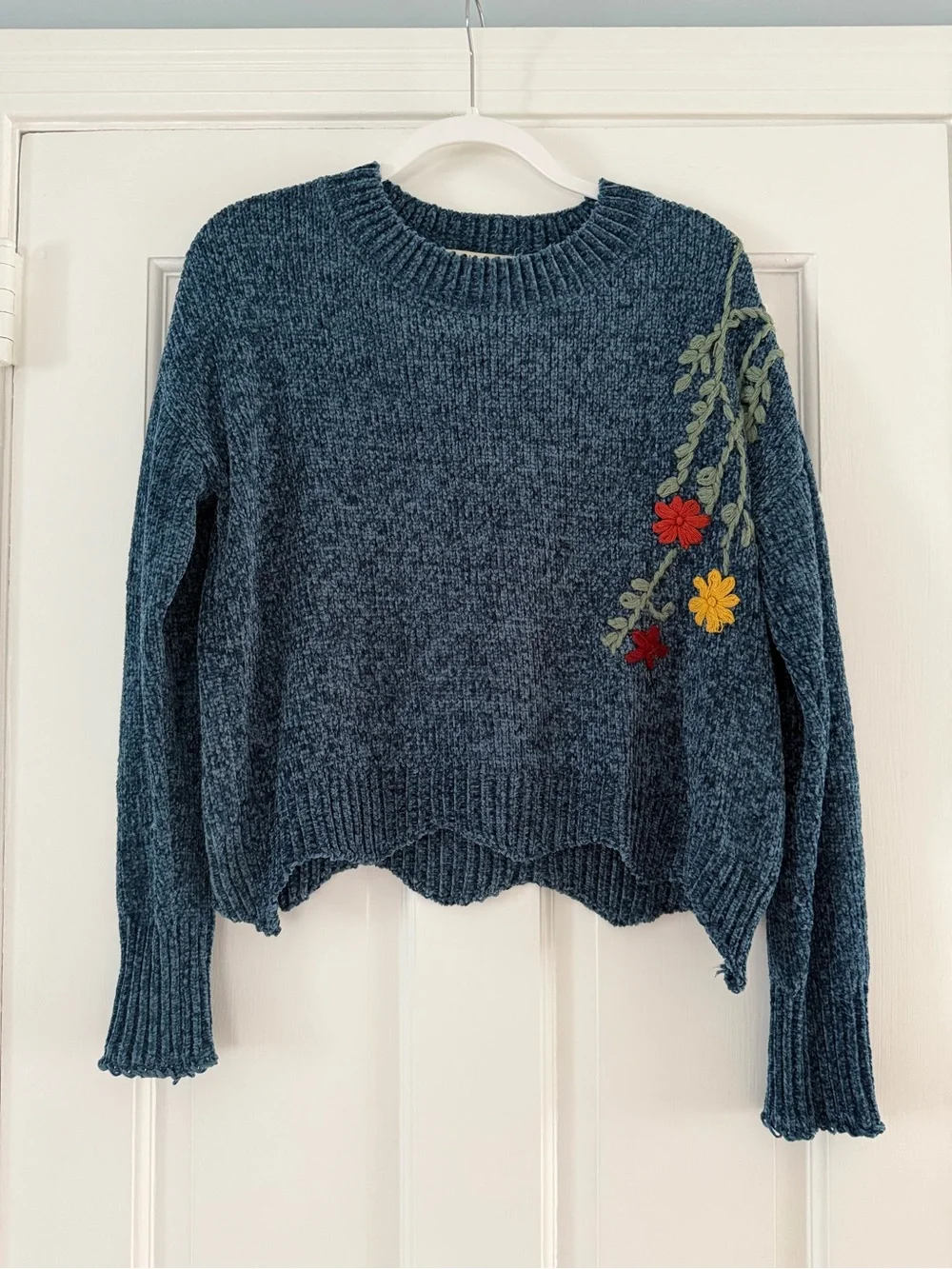 Francesca’s Miami Blue Floral Embroidered Sweater